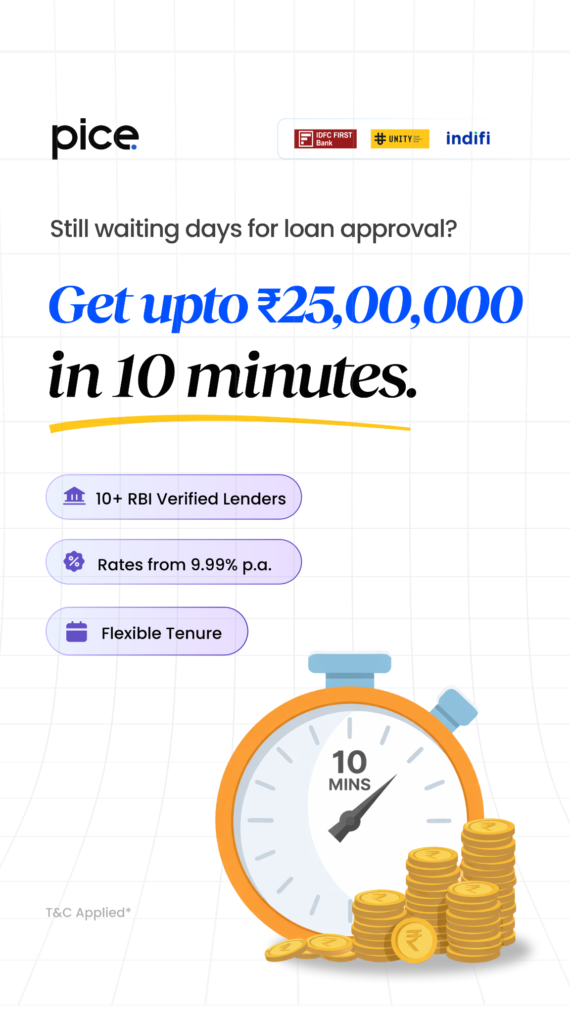 Pice Meta ad: "Still waiting days for loan approval?" — an instant loan in ten minutes