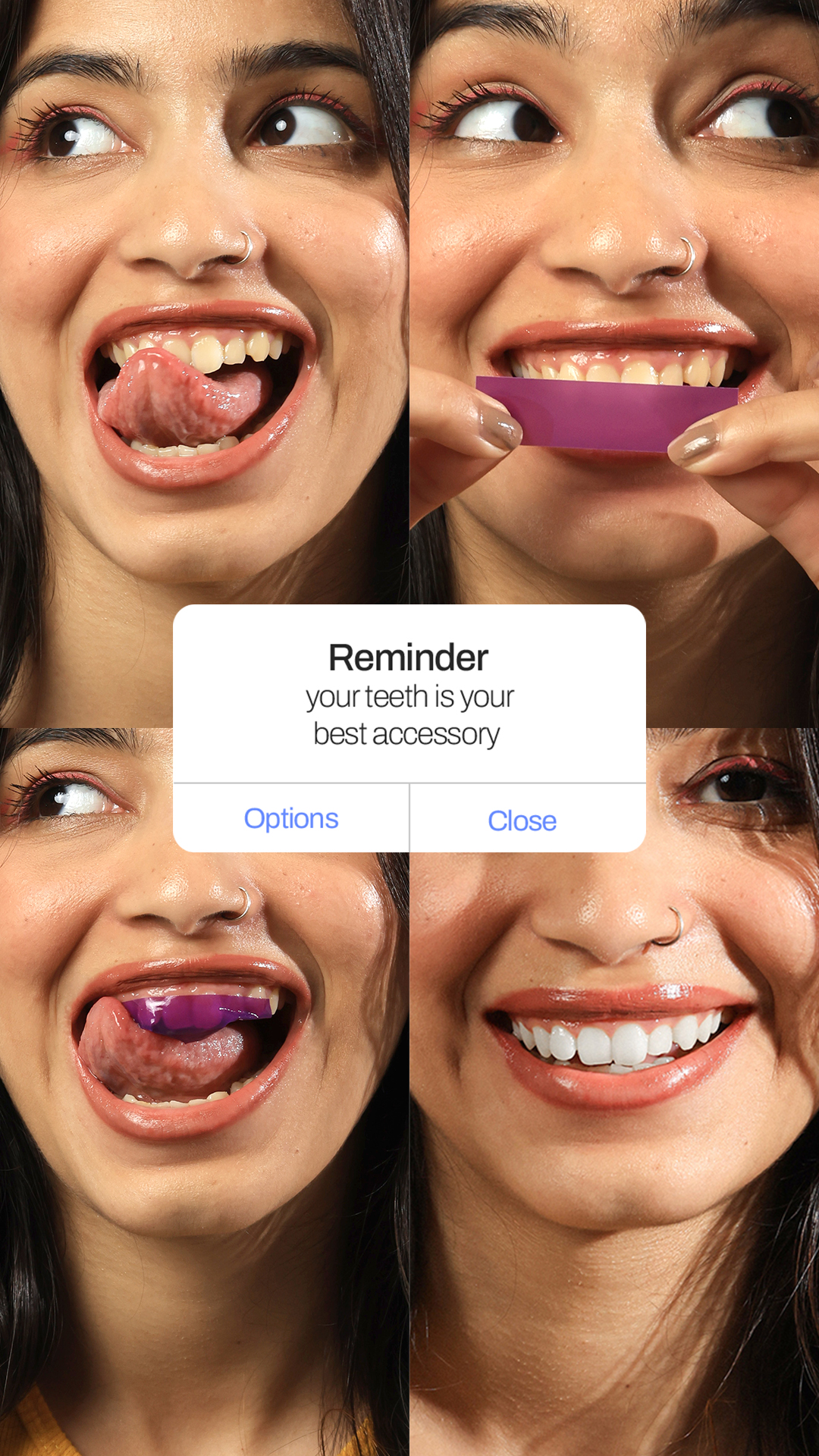 Perfora Meta ad: 4X whiter teeth in a few minutes with purple whitening strips