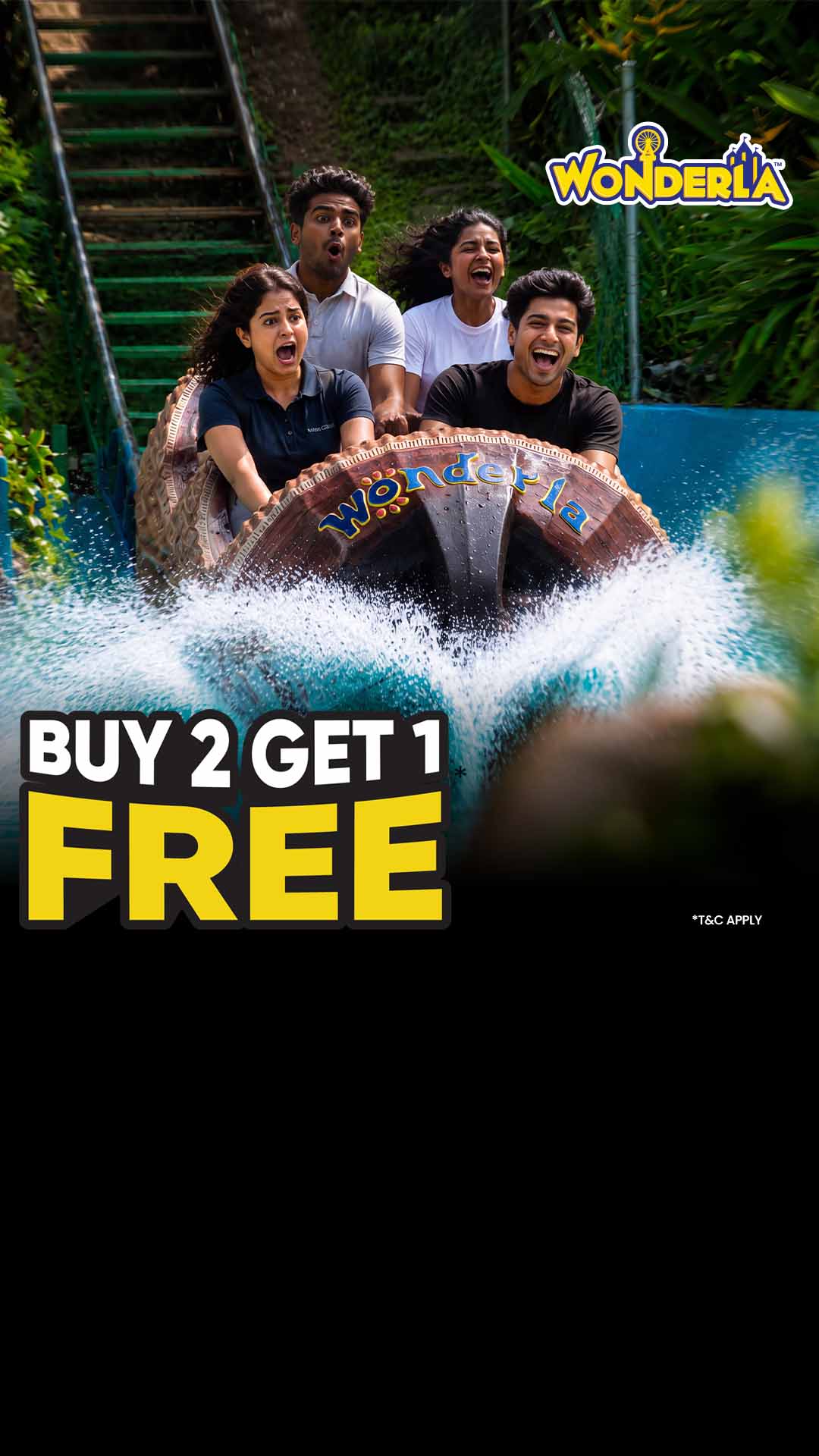 Wonderla Meta ad: "Buy 2 get 1 free" over a water ride photo
