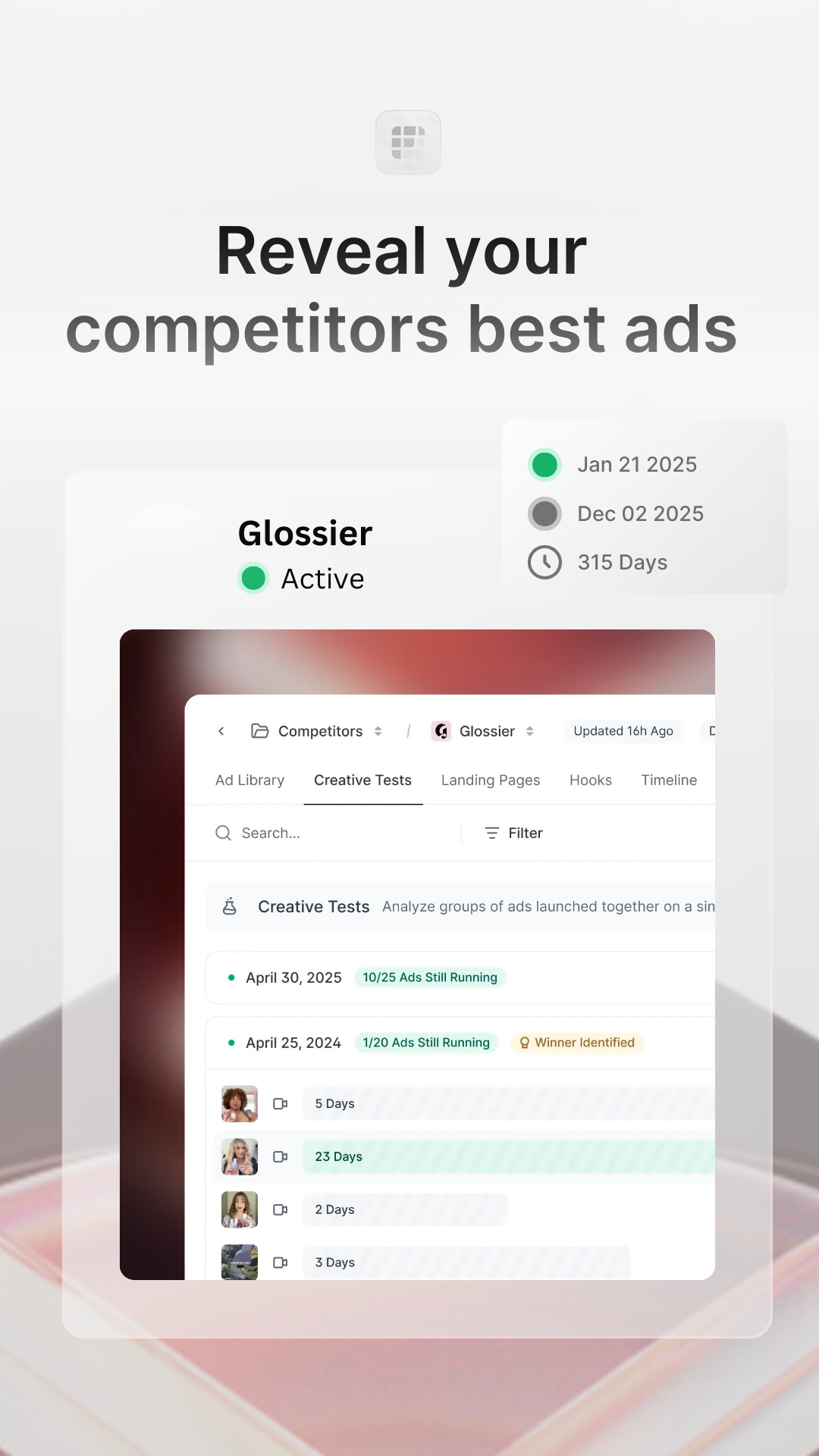 Foreplay ad reading "Reveal your competitors best ads" over a product interface mockup