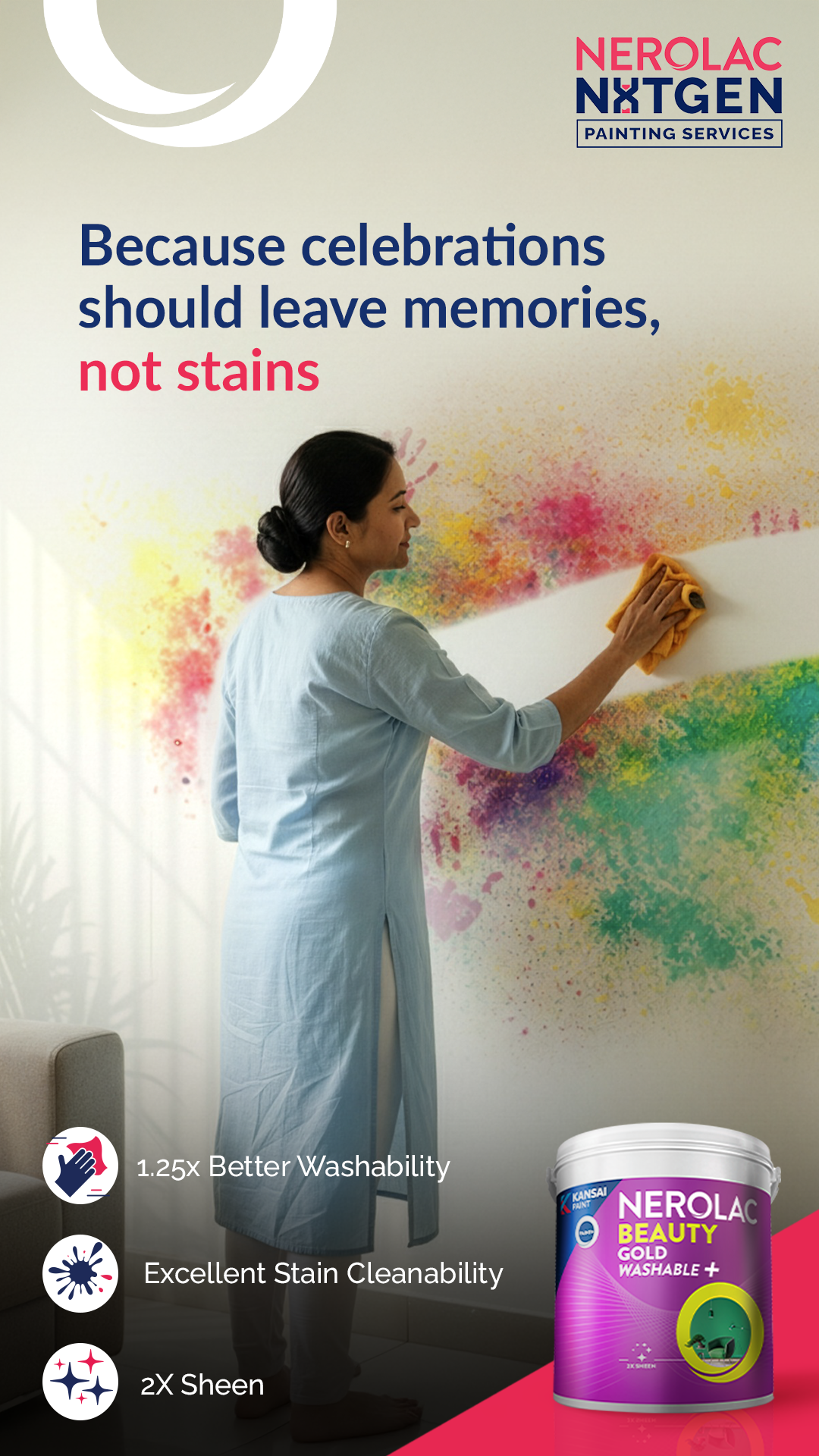 Nerolac Meta ad: "Expert painters? Check. Perfect colours? Always!" -- NxtGen Painting Services handles everything end to end