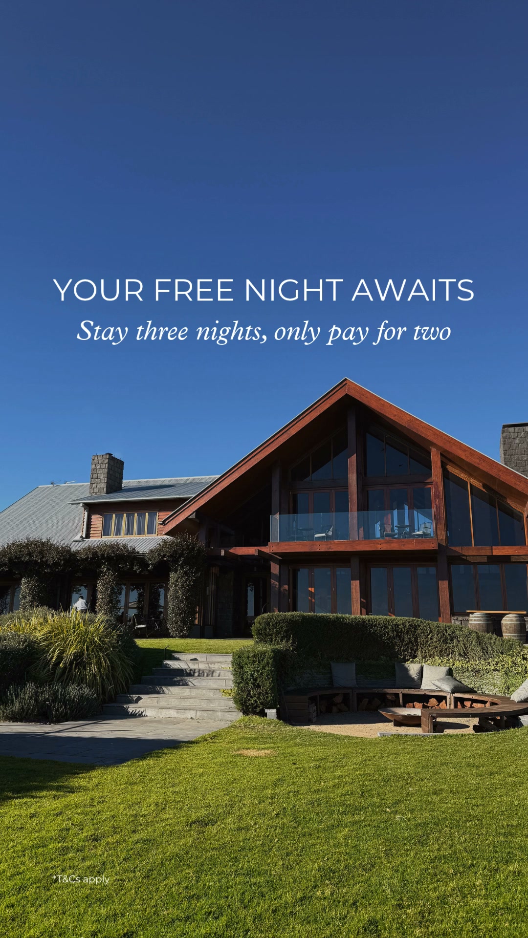 Spicers Peak Lodge Meta ad: your free night awaits -- a mountain escape extended with a complimentary third night