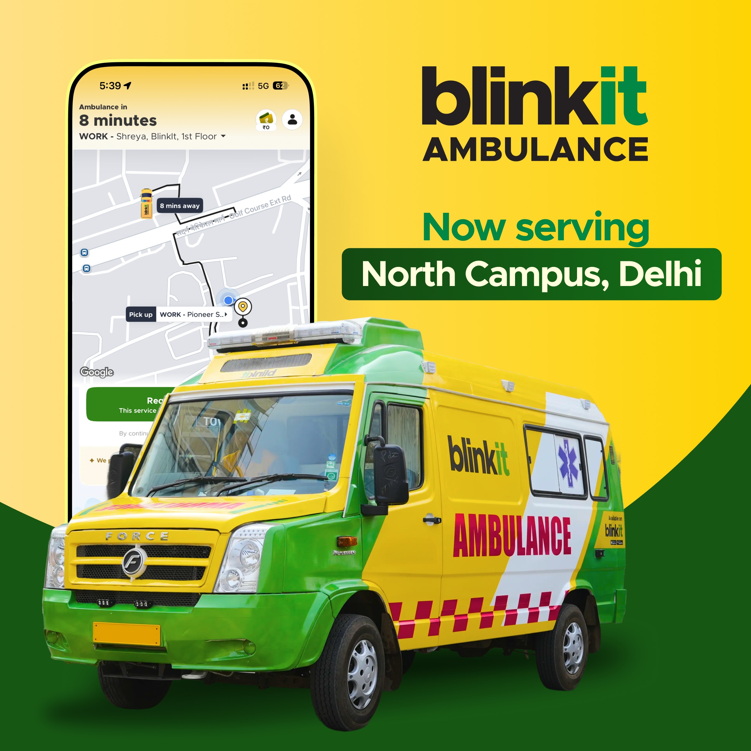 Blinkit Ambulance carousel ad, card 1 of 3