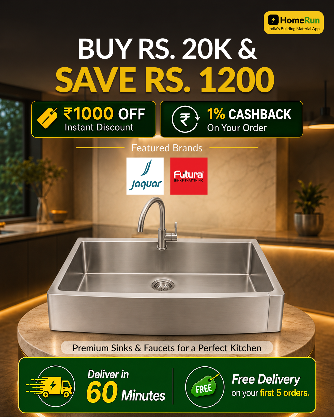 HomeRun Meta ad: the same "Buy INR 20k and save INR 1200" offer in a different layout