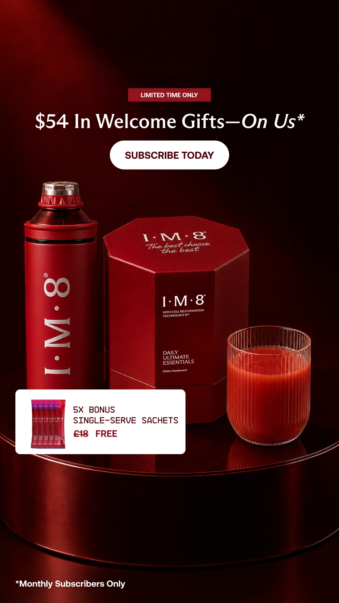 IM8 Meta ad: "$54 in welcome gifts -- on us", a welcome kit offer