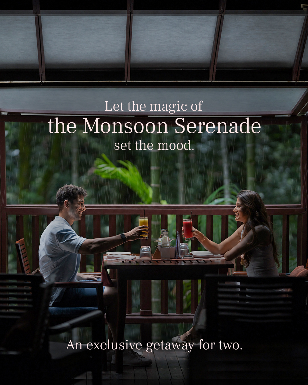 The Tamara Coorg Meta ad: monsoon serenade -- waterfalls, candlelight and lingering conversations