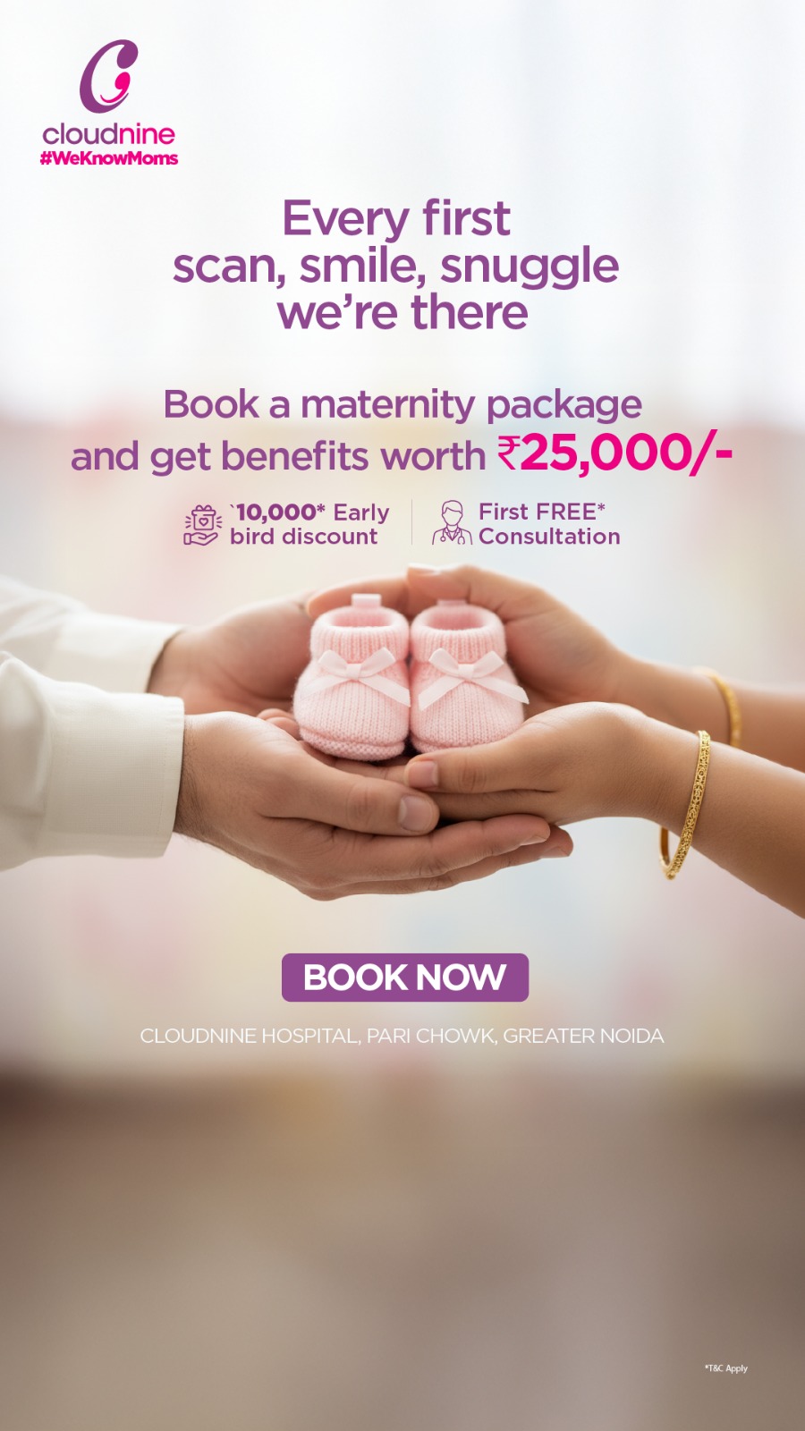 Cloudnine Hospital Meta ad: "Every first scan, smile, snuggle -- we're there", a limited-time maternity care offer