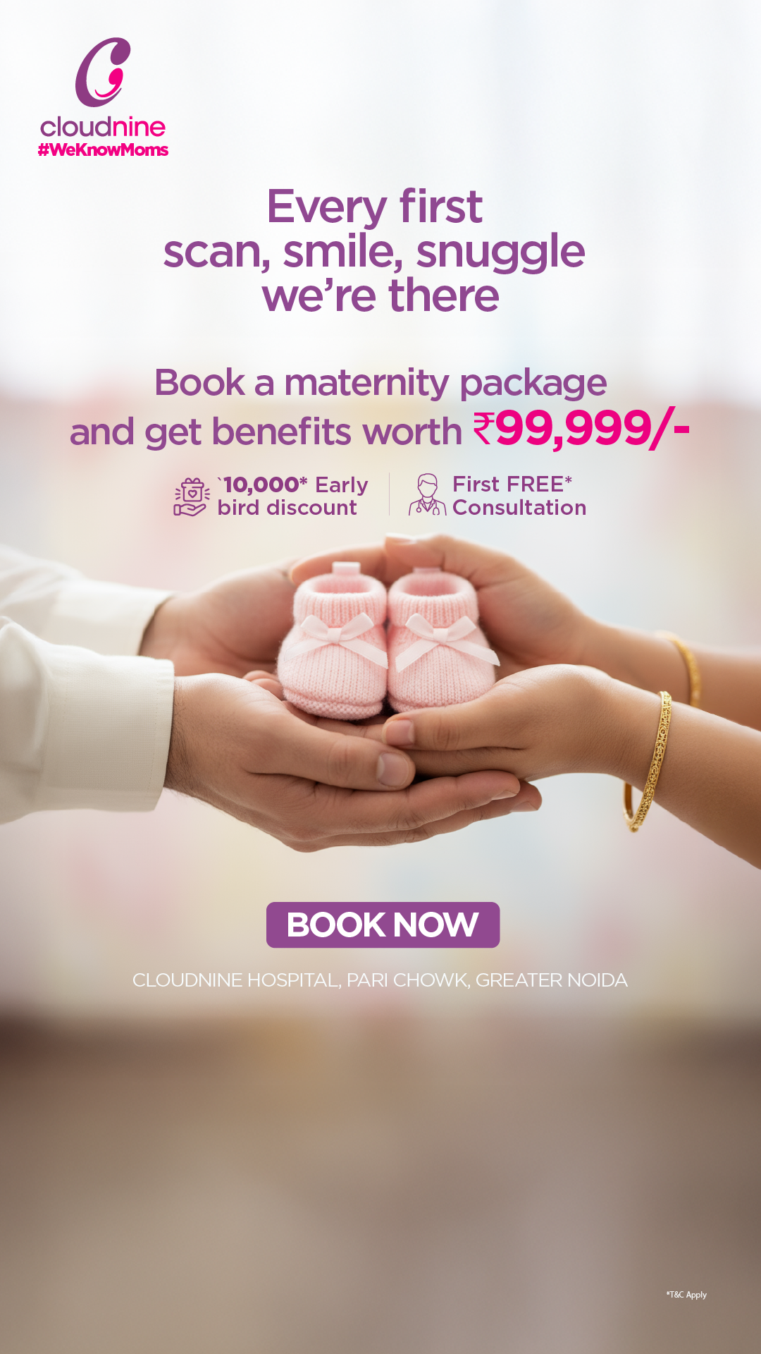 Cloudnine Hospital Meta ad: "Every first scan, smile, snuggle -- we're there", a limited-period maternity care offer