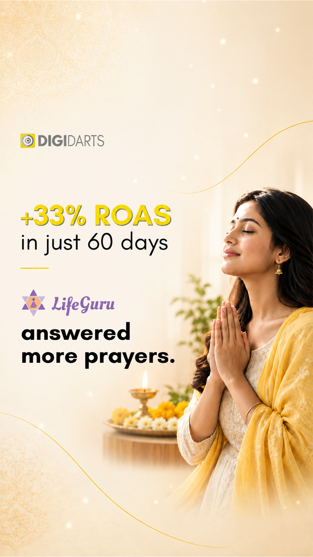 Digidarts Meta ad: "+33% ROAS in just 60 days" for a named client