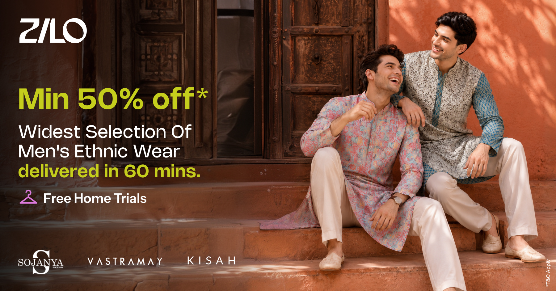 ShopZilo Meta ad: "Min 50% off men's ethnic wear delivered in 60 mins" -- fashion in 60 minutes