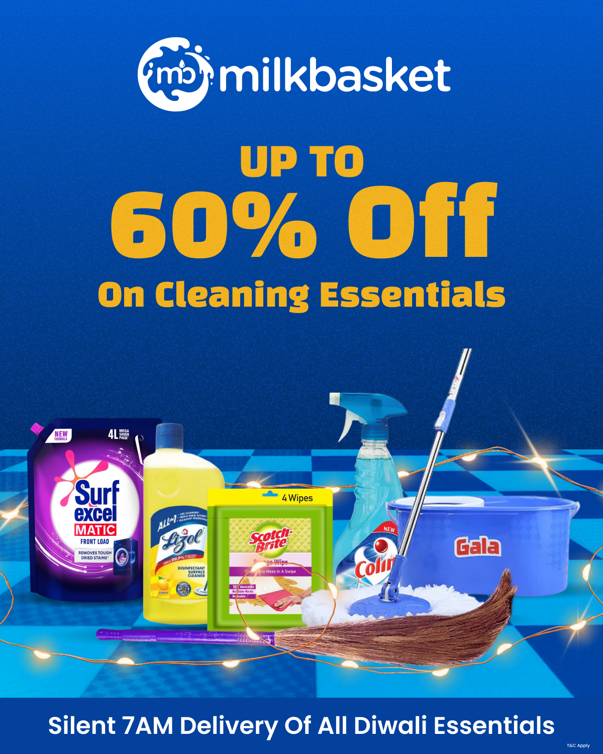 Milkbasket Meta ad: Yay it's Diwali time -- up to 60% off on cleaning essentials