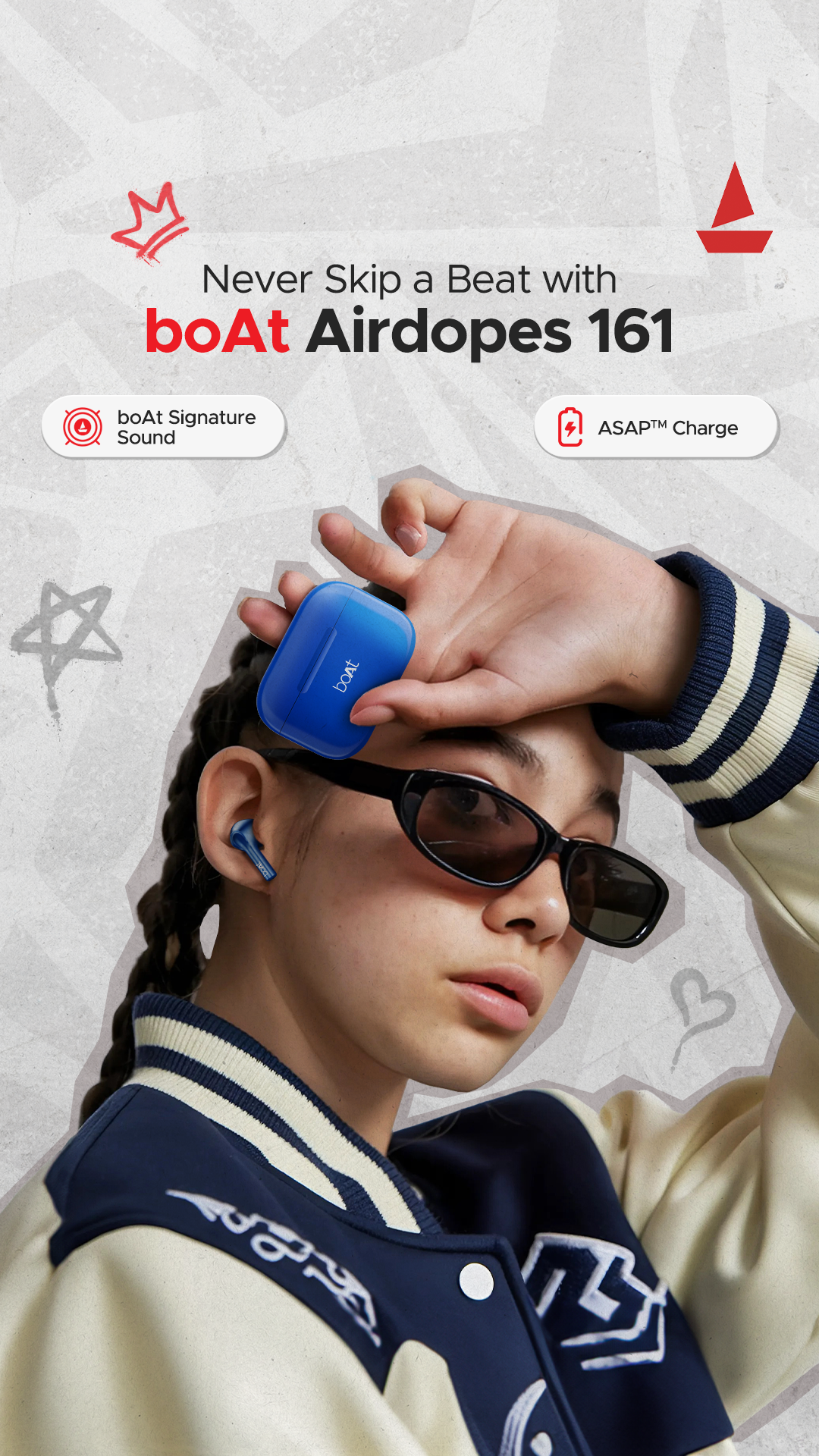 boAt Airdopes 161 ad with the hook Never Skip a Beat