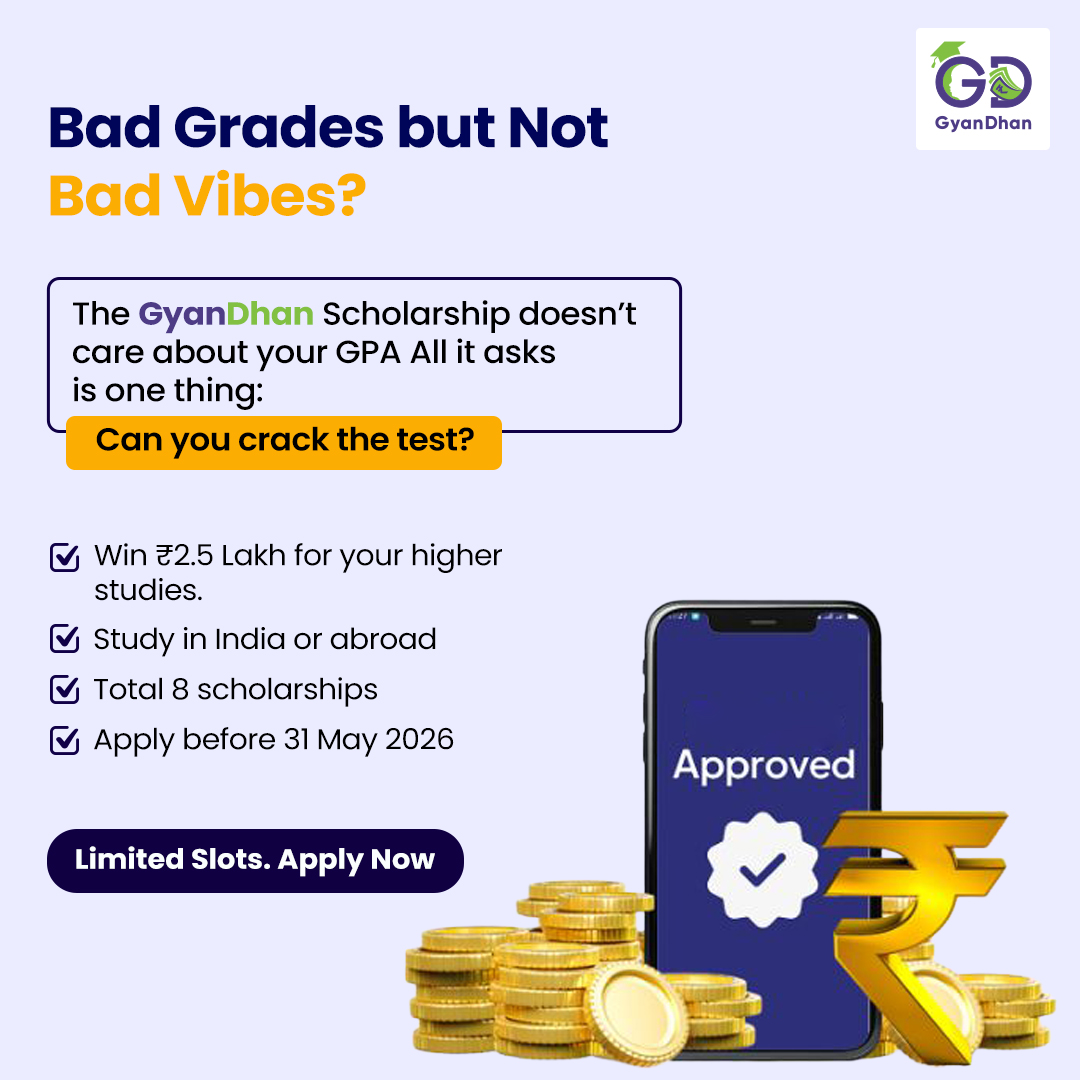 GyanDhan Meta ad: "Bad grades but not bad vibes?" -- one test, a INR 2.5 lakh scholarship