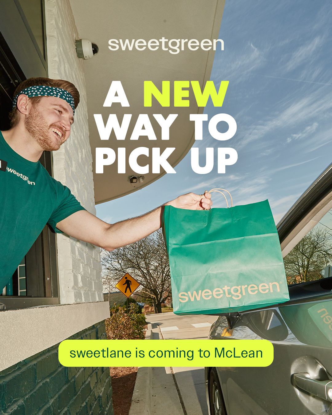 sweetgreen Meta ad: "A new way to pick up" — the sweetlane pickup lane opens 8/20