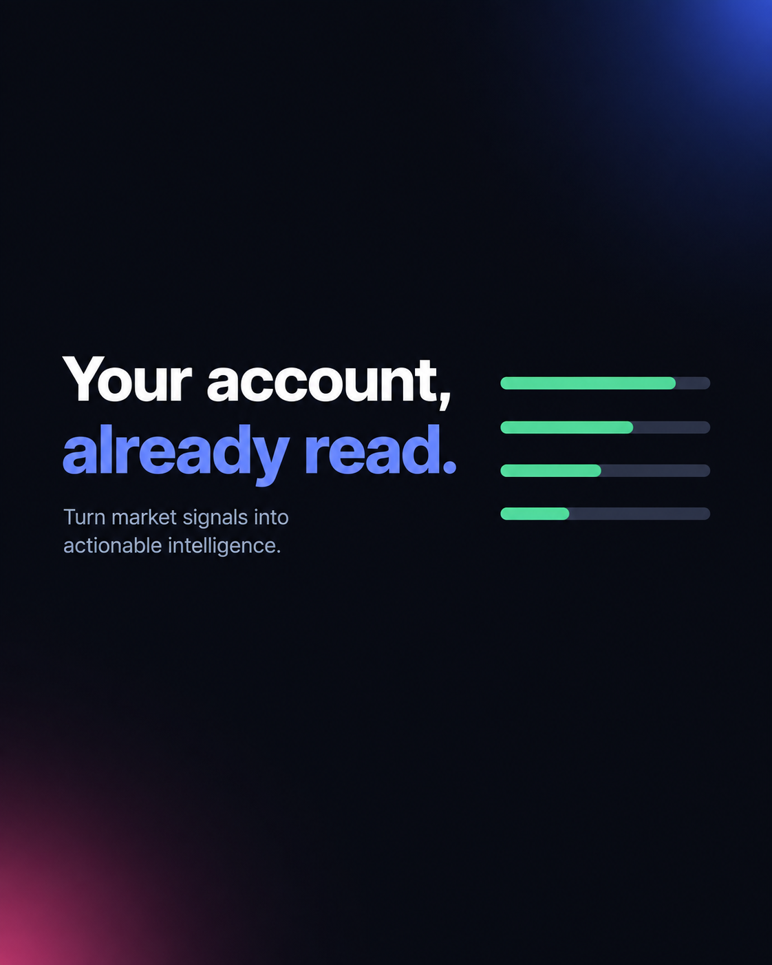 First generated static reading "Your account, already read" with green progress bars